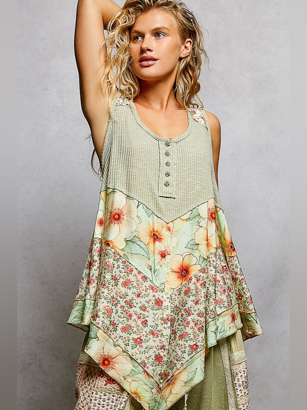 POL “ Topanga Tunic “ Boho Paisley | Sage